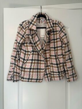 NWT Fate Pink Plaid Wool Blend Asymmetrical Women's Jacket